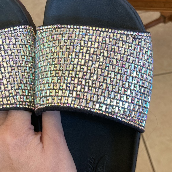 SKECHERS ARCH Fit Paradise BLACK Slide Sandals SZ 6 Crystal AB Rhinestones DIVA! - Picture 3 of 5